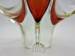 Mid Century Vibrant green & pink art glass Chribska sommerso vase