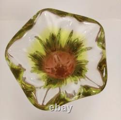 Mid Century Vibrant green & pink art glass Chribska sommerso vase