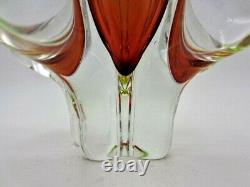 Mid Century Vibrant green & pink art glass Chribska sommerso vase