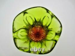 Mid Century Vibrant green & pink art glass Chribska sommerso vase