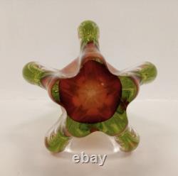 Mid Century Vibrant green & pink art glass Chribska sommerso vase