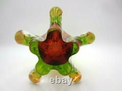 Mid Century Vibrant green & pink art glass Chribska sommerso vase
