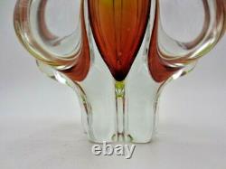 Mid Century Vibrant green & pink art glass Chribska sommerso vase