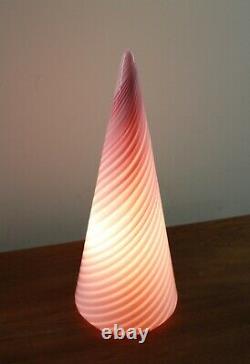 Mid Century Vintage Italian Vetri Murano Swirl Art Glass Pink Cone Table Lamp