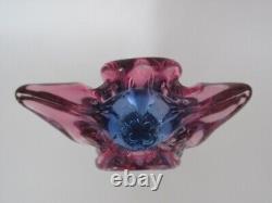 Mid Century purpe & pink art glass Chribska sommerso cats head vase