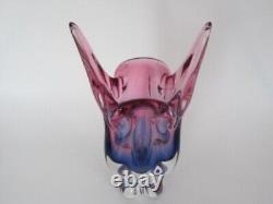 Mid Century purpe & pink art glass Chribska sommerso cats head vase