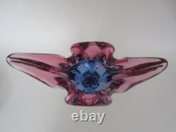 Mid Century purpe & pink art glass Chribska sommerso cats head vase