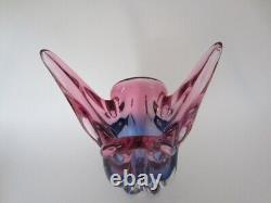 Mid Century purpe & pink art glass Chribska sommerso cats head vase