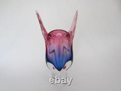 Mid Century purpe & pink art glass Chribska sommerso cats head vase