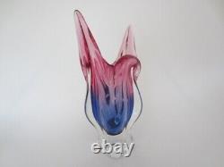 Mid Century purpe & pink art glass Chribska sommerso cats head vase