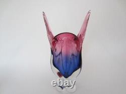 Mid Century purpe & pink art glass Chribska sommerso cats head vase