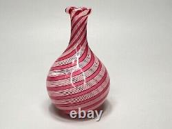 Mid-centiry Italy Murano Latticino Swirl Glass Miniature Vase Pink White