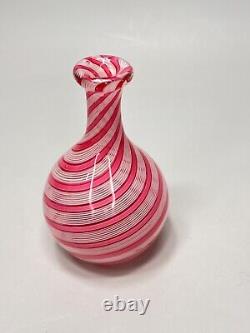 Mid-centiry Italy Murano Latticino Swirl Glass Miniature Vase Pink White