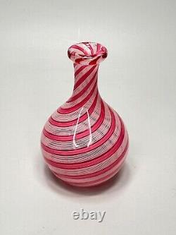 Mid-centiry Italy Murano Latticino Swirl Glass Miniature Vase Pink White