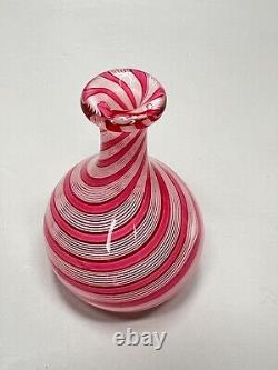 Mid-centiry Italy Murano Latticino Swirl Glass Miniature Vase Pink White