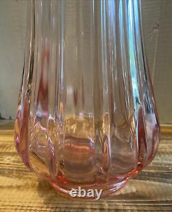 Mid-century MCM LE Smith Simplicity Art Glass Ribbed Swung Pink Vase Large 20