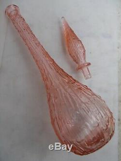 Mid-century Pink Wax Drip Glass Genie Bottle, Decanter Stopper 60's Italy