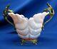 Milky Pink & Clear Hand-blown Art Glass In Brass Holder Vase / Bowl