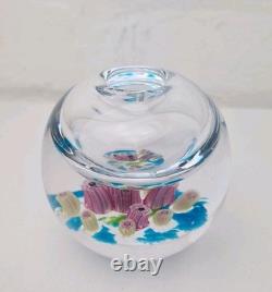 Millefiori Signed Glass Taper Candle Holder Pink And Green Flowers