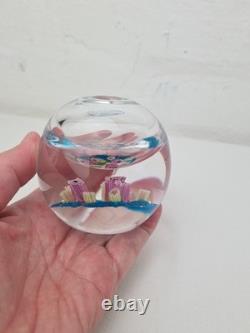 Millefiori Signed Glass Taper Candle Holder Pink And Green Flowers