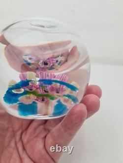 Millefiori Signed Glass Taper Candle Holder Pink And Green Flowers