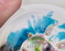 Millefiori Signed Glass Taper Candle Holder Pink And Green Flowers