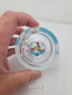 Millefiori Signed Glass Taper Candle Holder Pink And Green Flowers