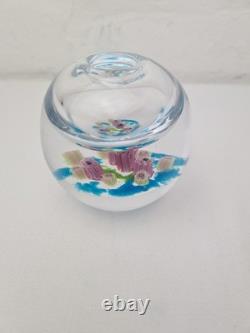 Millefiori Signed Glass Taper Candle Holder Pink And Green Flowers