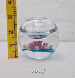 Millefiori Signed Glass Taper Candle Holder Pink And Green Flowers