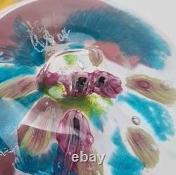 Millefiori Signed Glass Taper Candle Holder Pink And Green Flowers