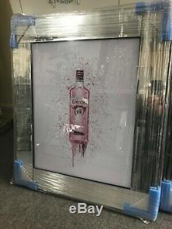 Modern Pink Gin 3D Wall Art in mirror frame, splash bottle mirrored picture