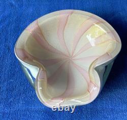 Modernist Barbini Murano Art Glass Pink White Gold Leaf Pinwheel Swirl Lrg Bowl