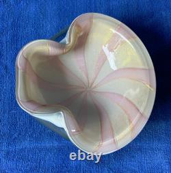 Modernist Barbini Murano Art Glass Pink White Gold Leaf Pinwheel Swirl Lrg Bowl