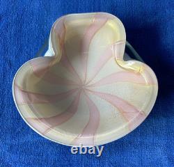 Modernist Barbini Murano Art Glass Pink White Gold Leaf Pinwheel Swirl Lrg Bowl