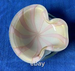 Modernist Barbini Murano Art Glass Pink White Gold Leaf Pinwheel Swirl Lrg Bowl