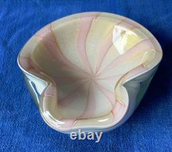 Modernist Barbini Murano Art Glass Pink White Gold Leaf Pinwheel Swirl Lrg Bowl