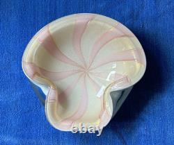Modernist Barbini Murano Art Glass Pink White Gold Leaf Pinwheel Swirl Lrg Bowl