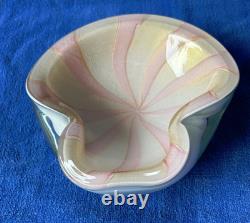 Modernist Barbini Murano Art Glass Pink White Gold Leaf Pinwheel Swirl Lrg Bowl