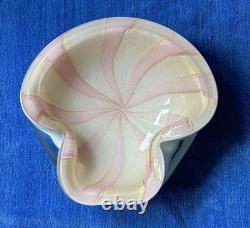 Modernist Barbini Murano Art Glass Pink White Gold Leaf Pinwheel Swirl Lrg Bowl