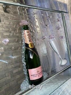 Moët Champagne Rose Flutes 3D Glitter Art Bevelled Mirror Picture