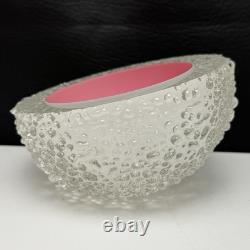 Molly Stone Modern Art Glass Sculpture Reflecting Bowl Pink Vintage Signed