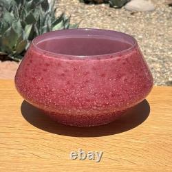 Monart Scottish Art Glass Bowl Vase Mottled Pink Bubbles Moncrieff Ysart Vintage