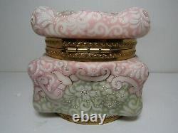 Monroe Wavecrest Billow Ware 5 Hinged Jewelry Box Pastel Pink & Green withEnamel