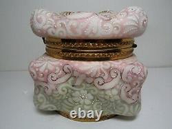 Monroe Wavecrest Billow Ware 5 Hinged Jewelry Box Pastel Pink & Green withEnamel