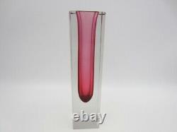 Monumental 25cm Mandruzzato pink sommerso column vase art glass facet cut Murano
