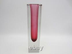 Monumental 25cm Mandruzzato pink sommerso column vase art glass facet cut Murano