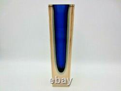 Monumental vase 12in blue blue green pink facet cut Murano sommerso art glass