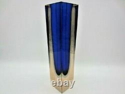 Monumental vase 12in blue blue green pink facet cut Murano sommerso art glass