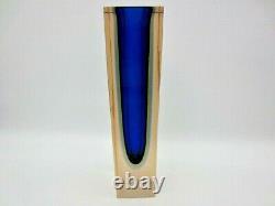 Monumental vase 12in blue blue green pink facet cut Murano sommerso art glass