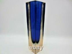 Monumental vase 12in blue blue green pink facet cut Murano sommerso art glass